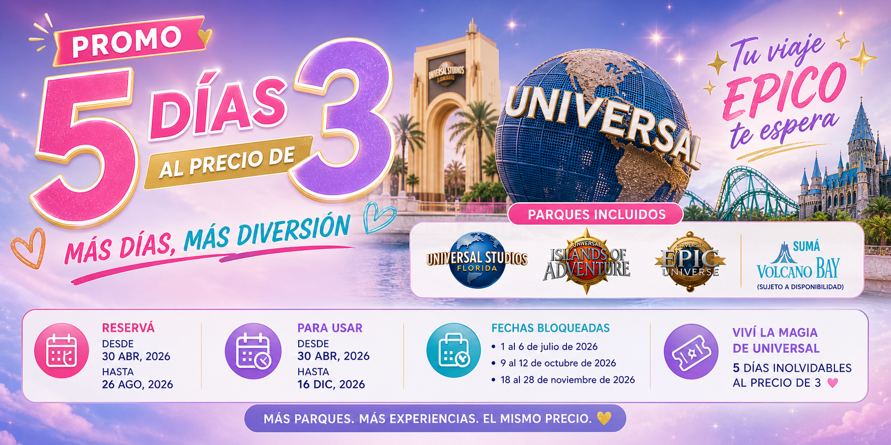 Universal 5 días al precio de 3